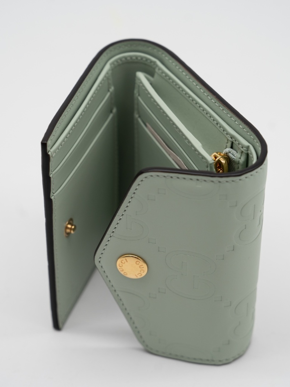 Gucci GG Embossed Leather Wallet Tri-fold Green - Picture 6 of 9